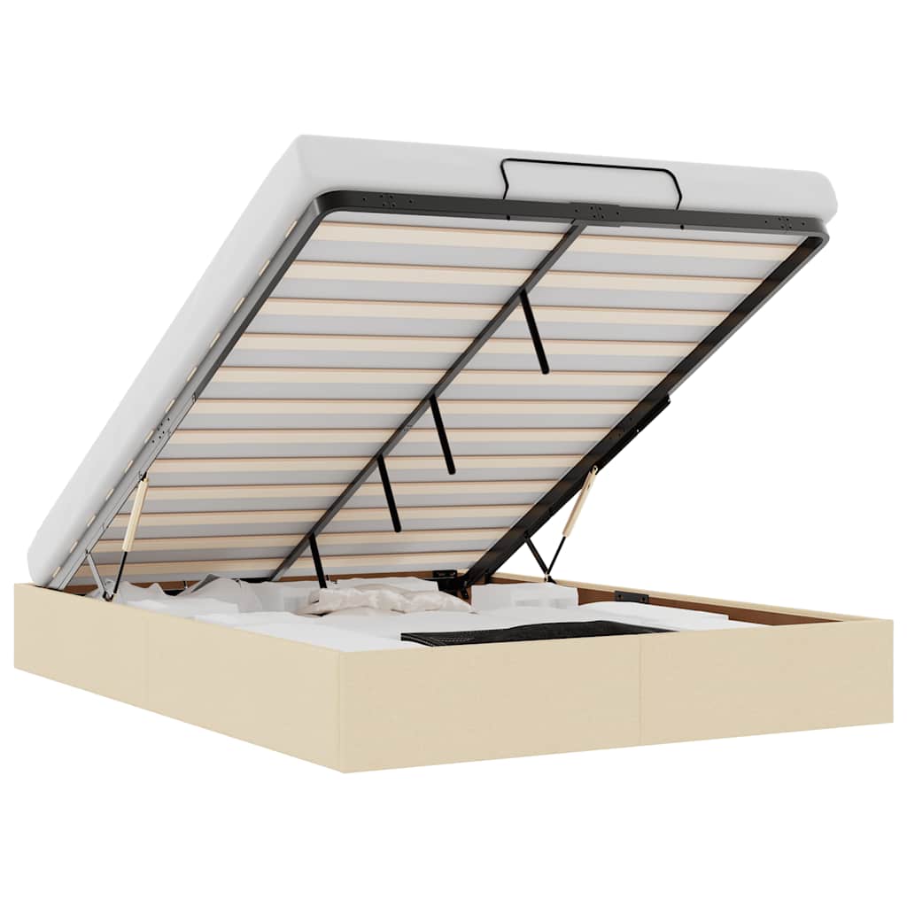 Struttura Letto Pouf senza Materasso Crema 140x200 cm Tessuto - homemem39