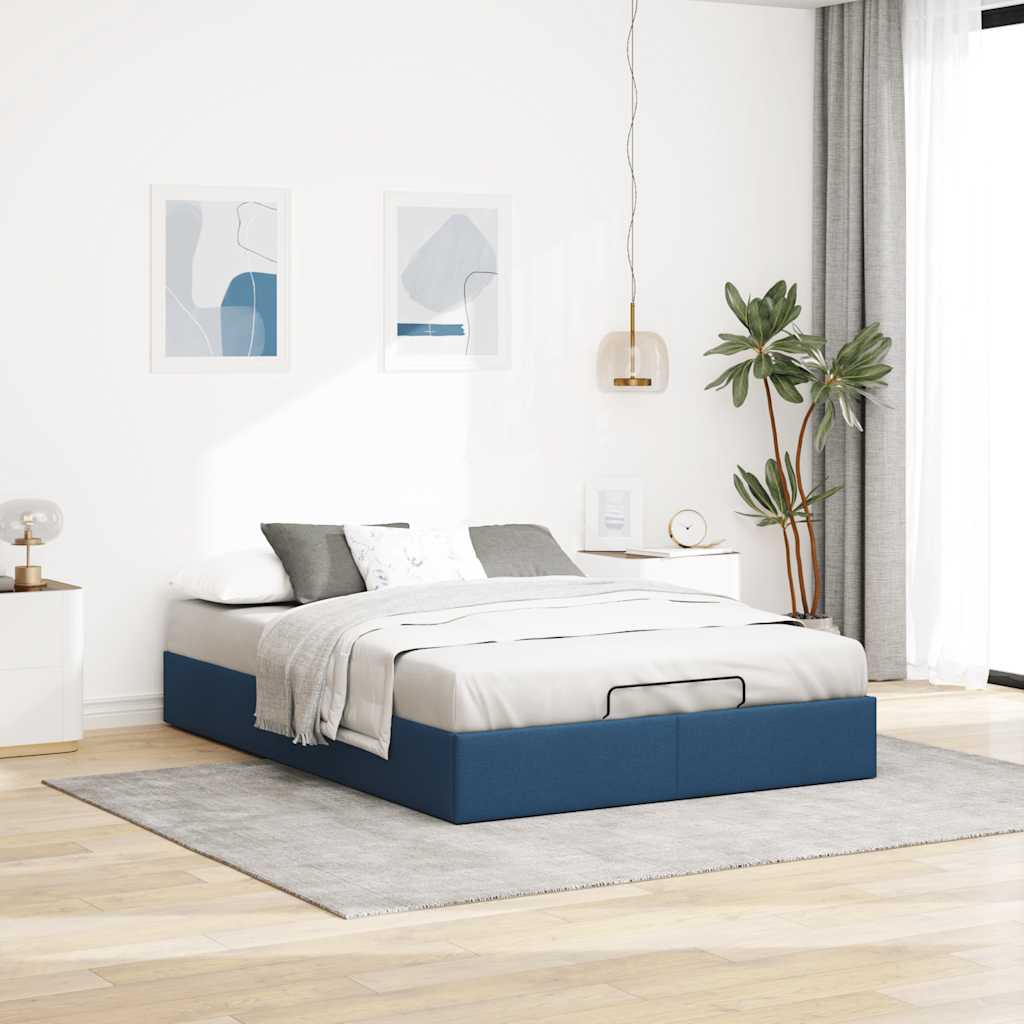 Struttura Letto Pouf senza Materasso Blu 140x200cm in Tessuto