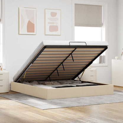 Struttura Letto Pouf senza Materasso Crema 160x200 cm Tessuto | homemem39