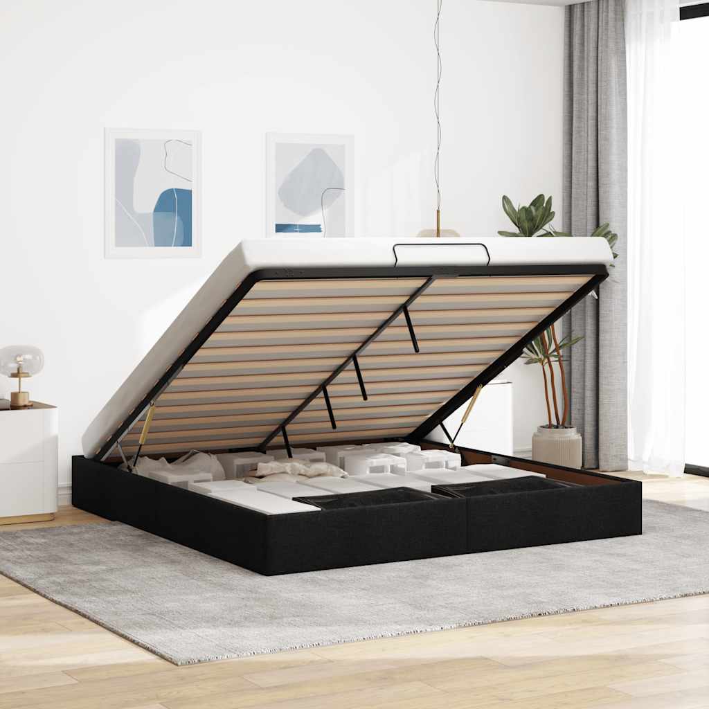 Struttura Letto Pouf senza Materasso Nero 180x200 cm in Tessuto