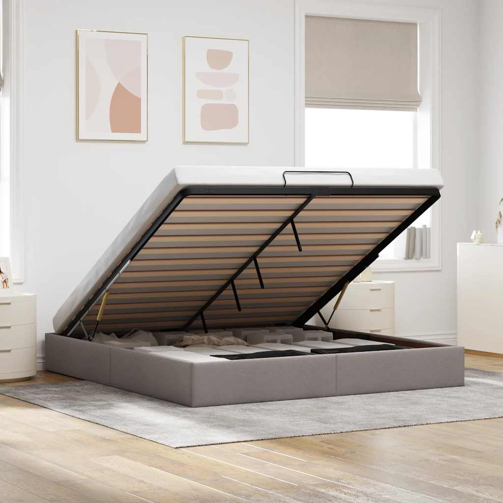 Struttura Letto Pouf senza Materasso Tortora 180x200 cm Tessuto