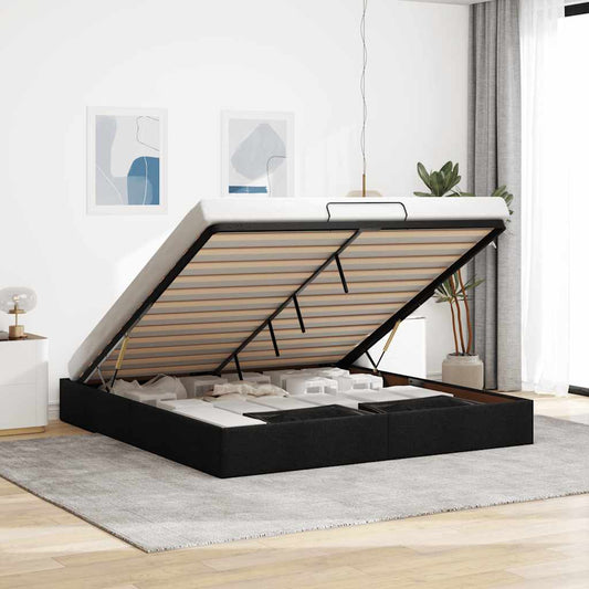 Struttura Letto Pouf senza Materasso Nero 200x200 cm in Tessuto
