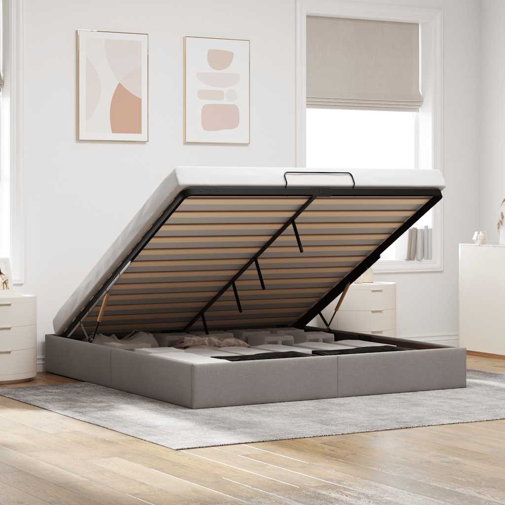 Struttura Letto Pouf senza Materasso Tortora 200x200 cm Tessuto