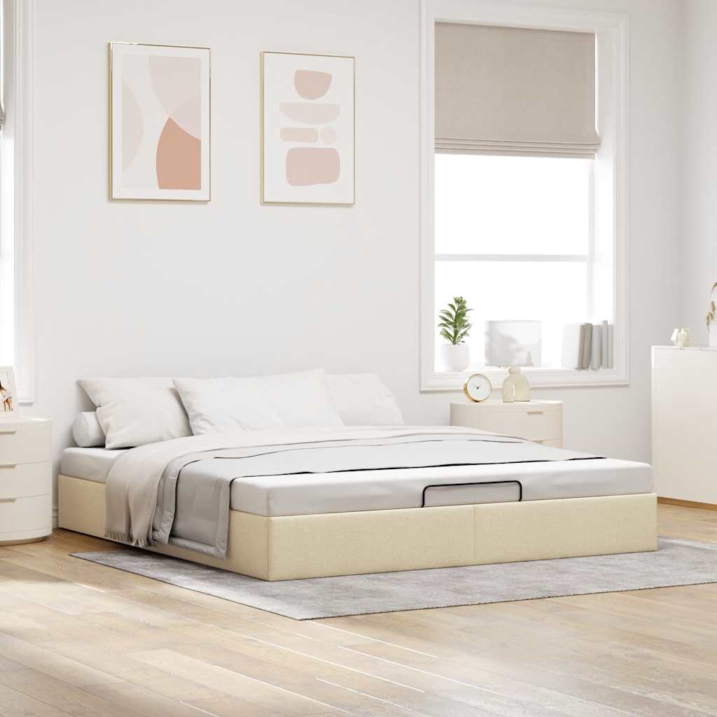 Struttura Letto Pouf senza Materasso Crema 200x200cm in Tessuto | homemem39