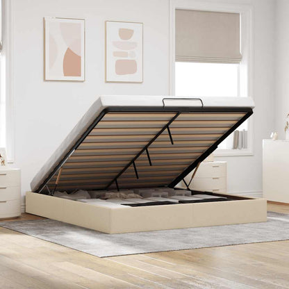 Struttura Letto Pouf senza Materasso Crema 200x200cm in Tessuto | homemem39