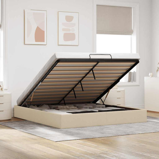 Struttura Letto Pouf senza Materasso Crema 200x200cm in Tessuto