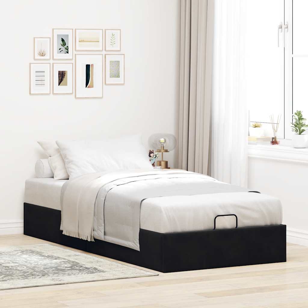Struttura Letto Pouf Senza Materasso Nero 90x190 cm Velluto