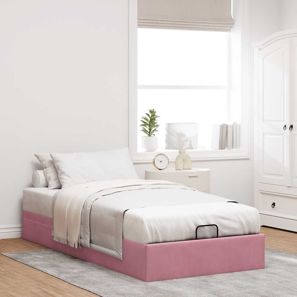 Struttura Letto Pouf Senza Materasso Rosa 90x190 cm Velluto