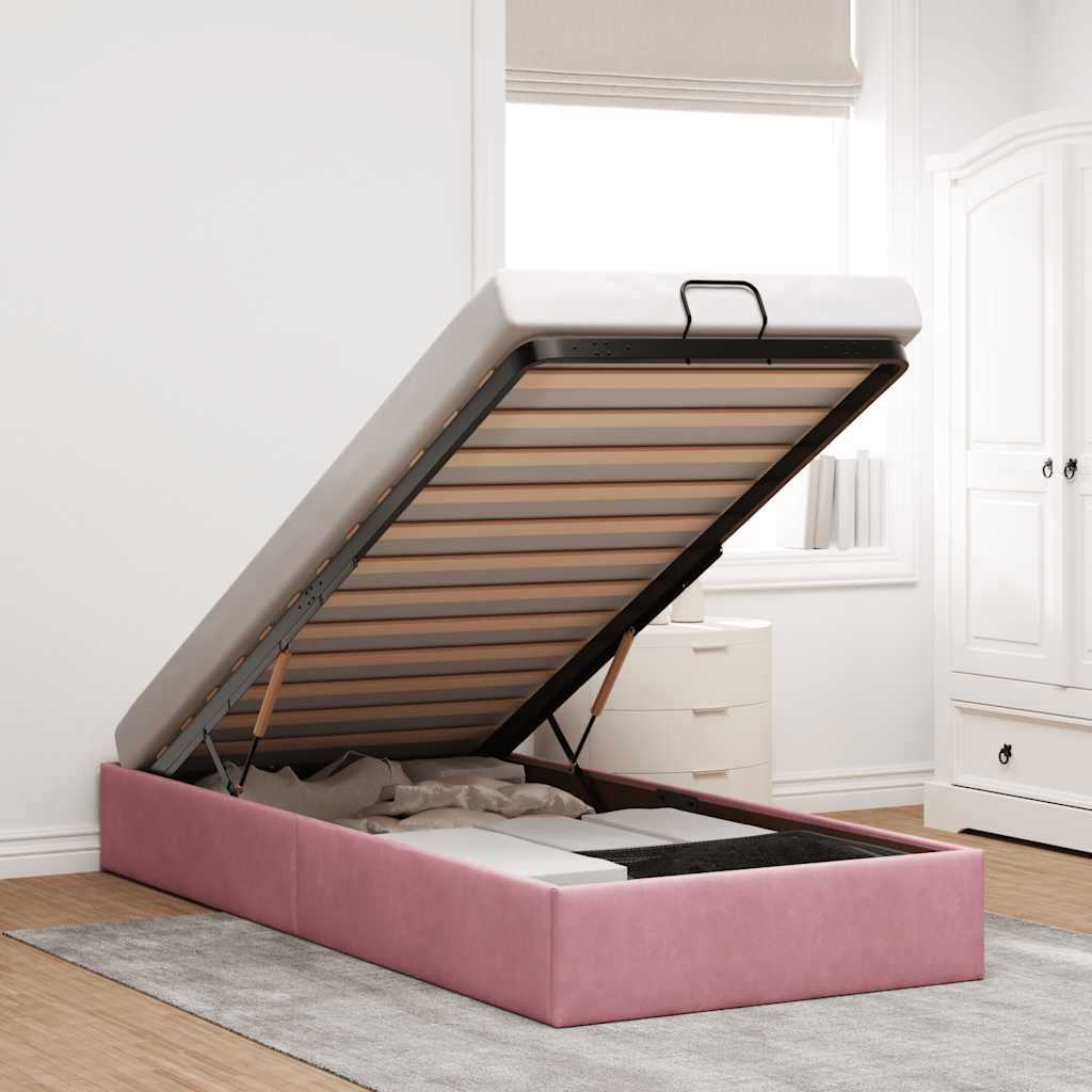 Struttura Letto Pouf Senza Materasso Rosa 90x190 cm Velluto
