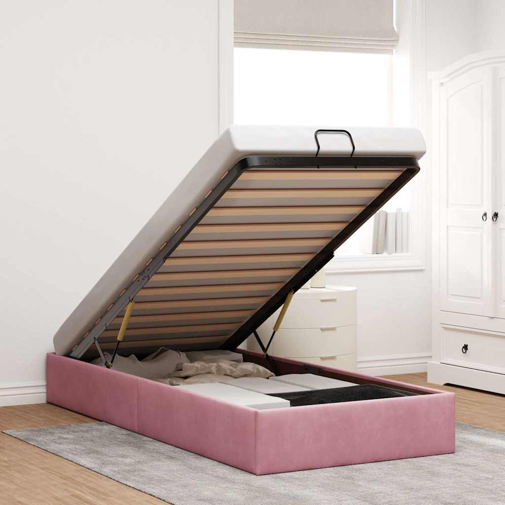 Struttura Letto Pouf Senza Materasso Rosa 100x200 cm Velluto
