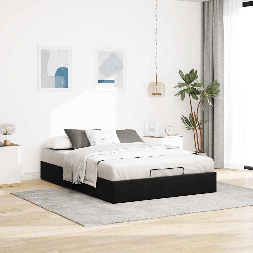 Struttura Letto Pouf senza Materasso Nero 140x190 cm in Velluto