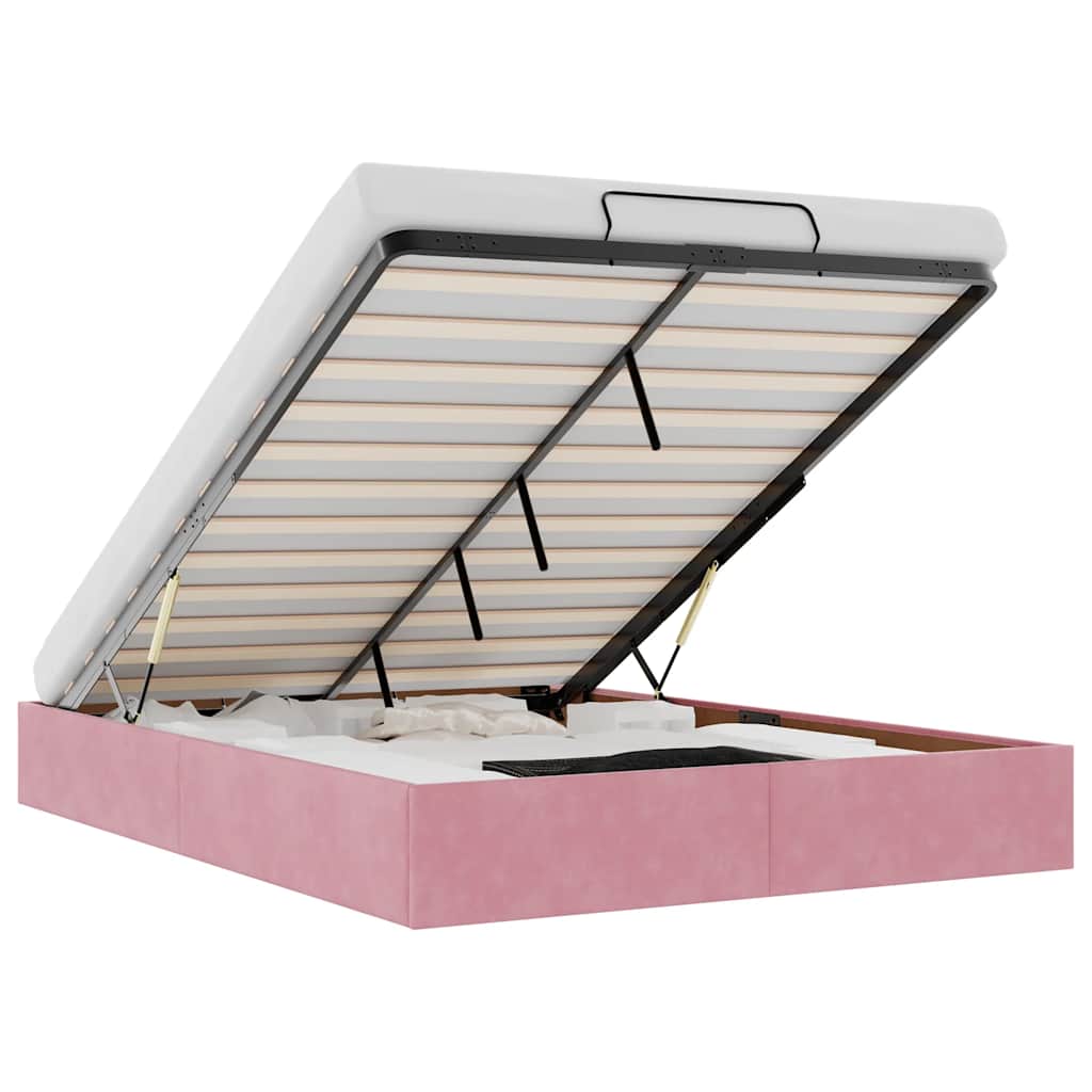 Struttura Letto Pouf senza Materasso Rosa 140x200 cm in Velluto - homemem39