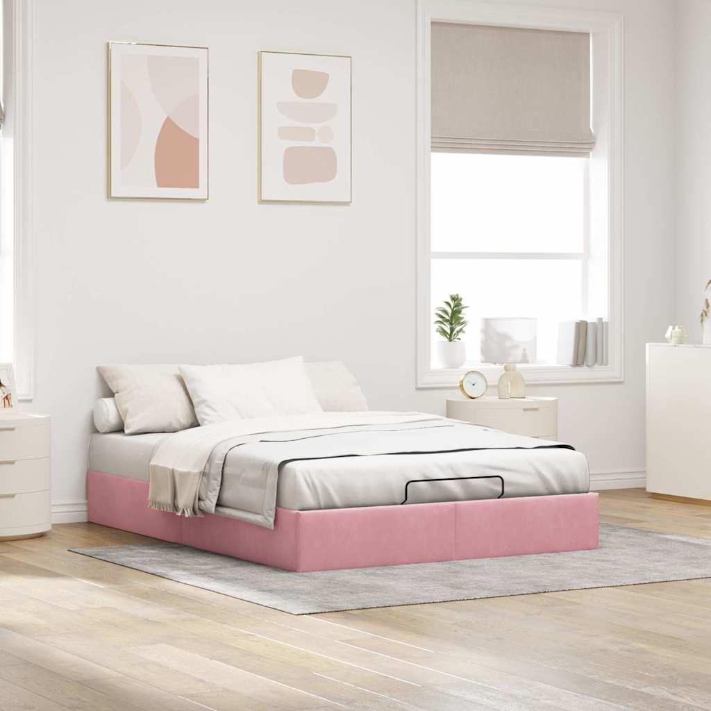 Struttura Letto Pouf senza Materasso Rosa 140x200 cm in Velluto - homemem39