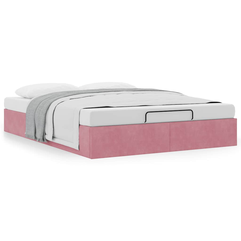 Struttura Letto Pouf senza Materasso Rosa 140x200 cm in Velluto