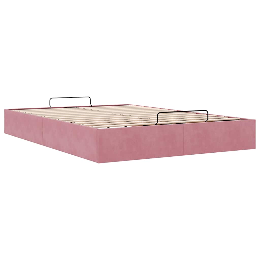 Struttura Letto Pouf senza Materasso Rosa 140x200 cm in Velluto - homemem39