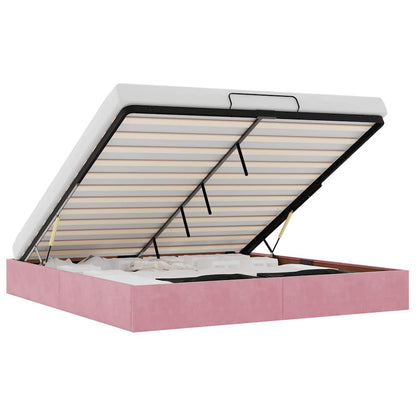 Struttura Letto Pouf senza Materasso Rosa 160x200 cm in Velluto - homemem39