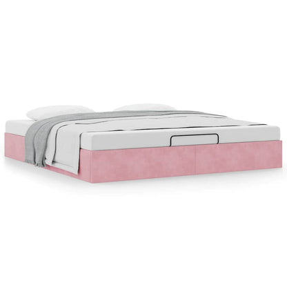 Struttura Letto Pouf senza Materasso Rosa 160x200 cm in Velluto