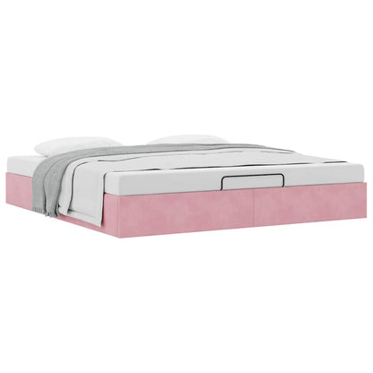 Struttura Letto Pouf senza Materasso Rosa 160x200 cm in Velluto