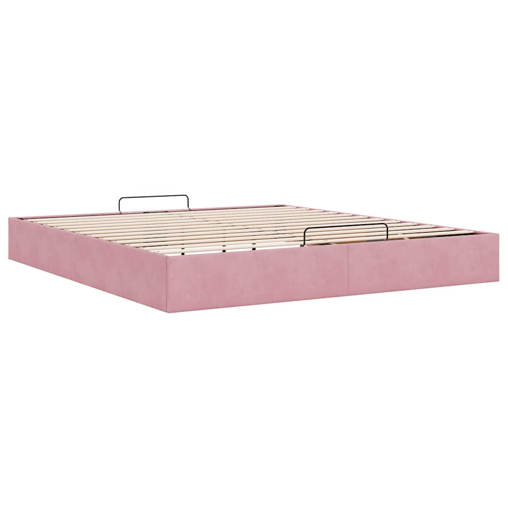 Struttura Letto Pouf senza Materasso Rosa 160x200 cm in Velluto - homemem39