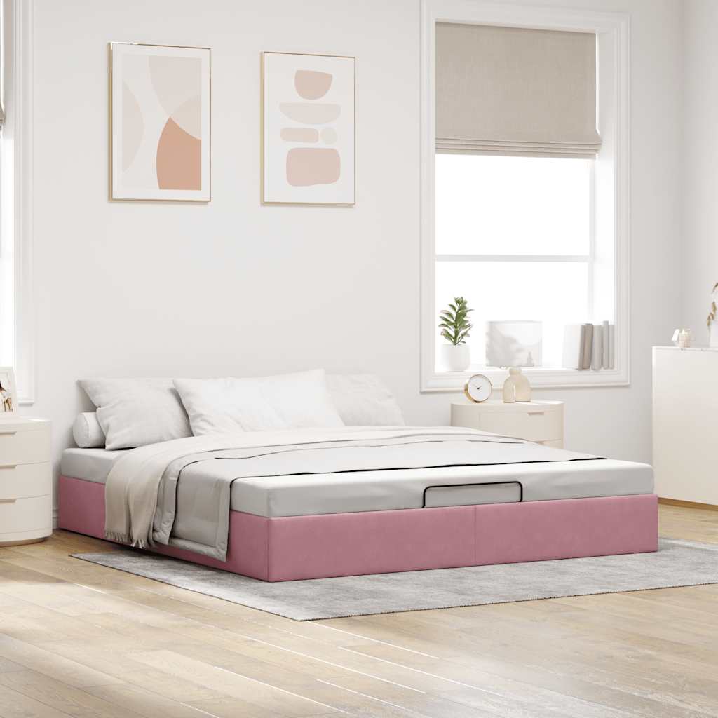 Struttura Letto Pouf senza Materasso Rosa 200x200 cm in Velluto