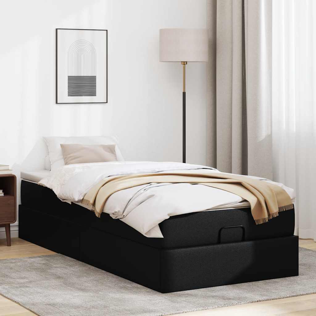 Struttura Letto Pouf con Materasso Nero 80x200 cm Similpelle | homemem39