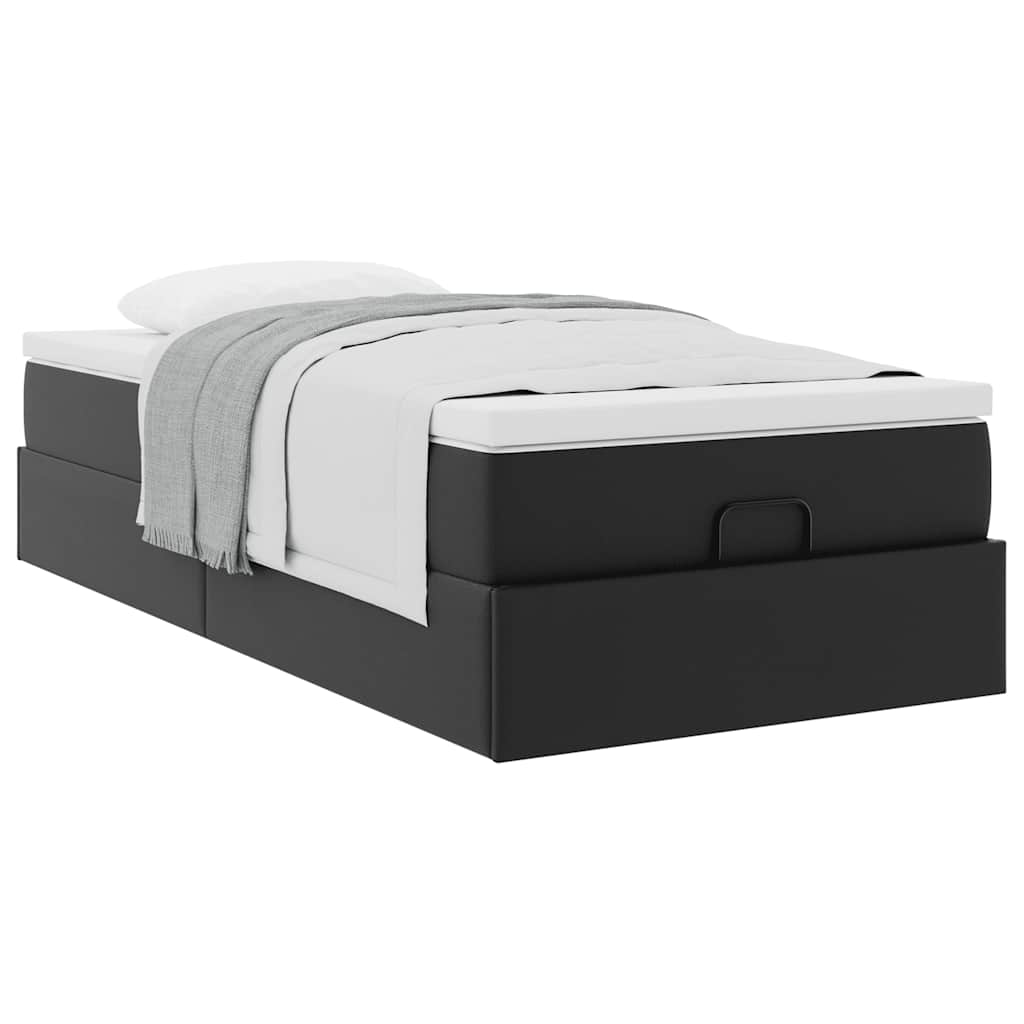 Struttura Letto Pouf con Materasso Nero 80x200 cm Similpelle | homemem39