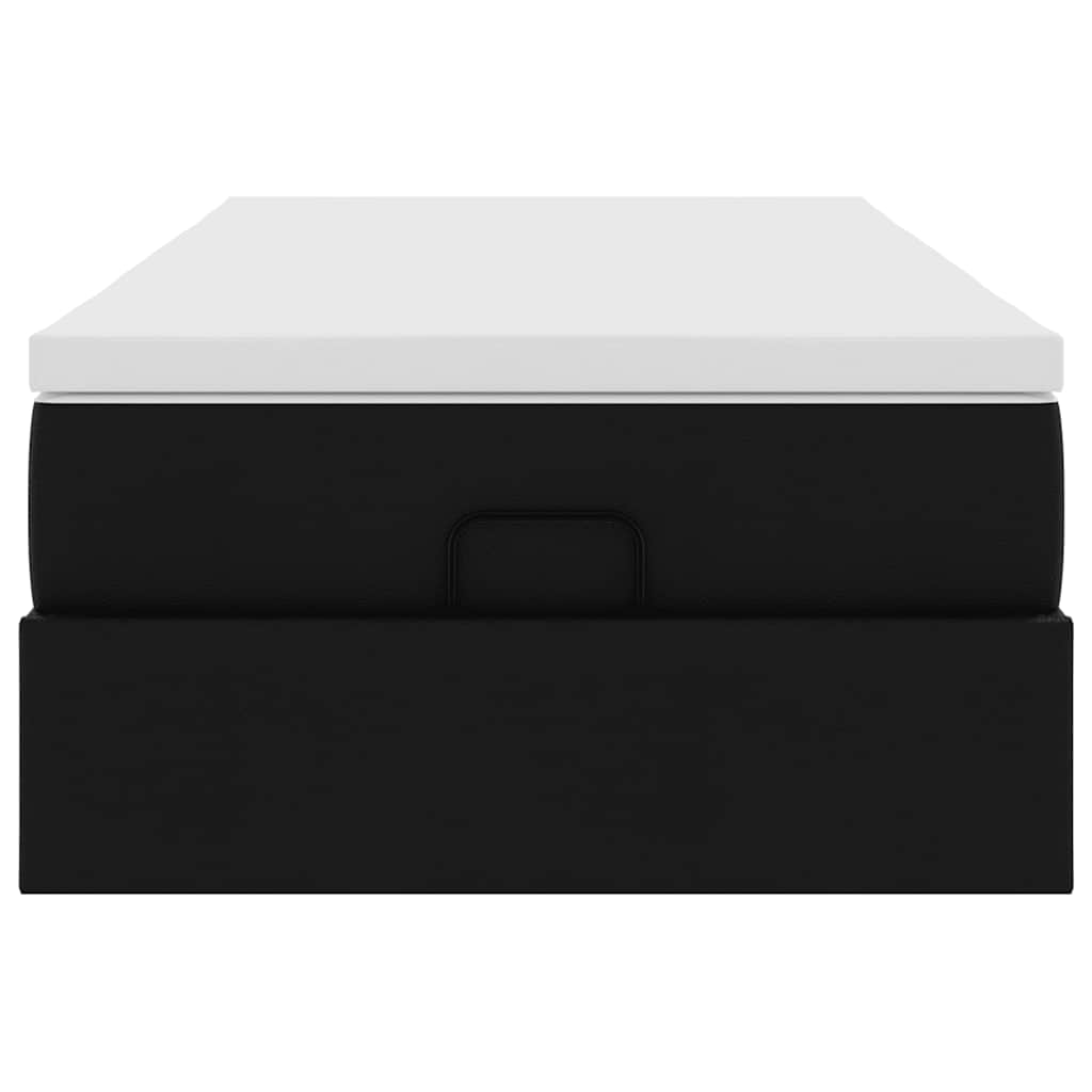 Struttura Letto Pouf con Materasso Nero 80x200 cm Similpelle