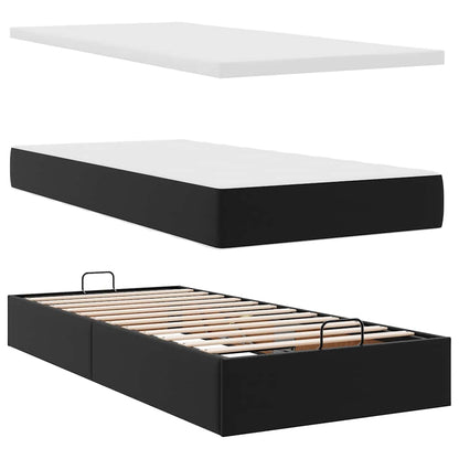 Struttura Letto Pouf con Materasso Nero 80x200 cm Similpelle