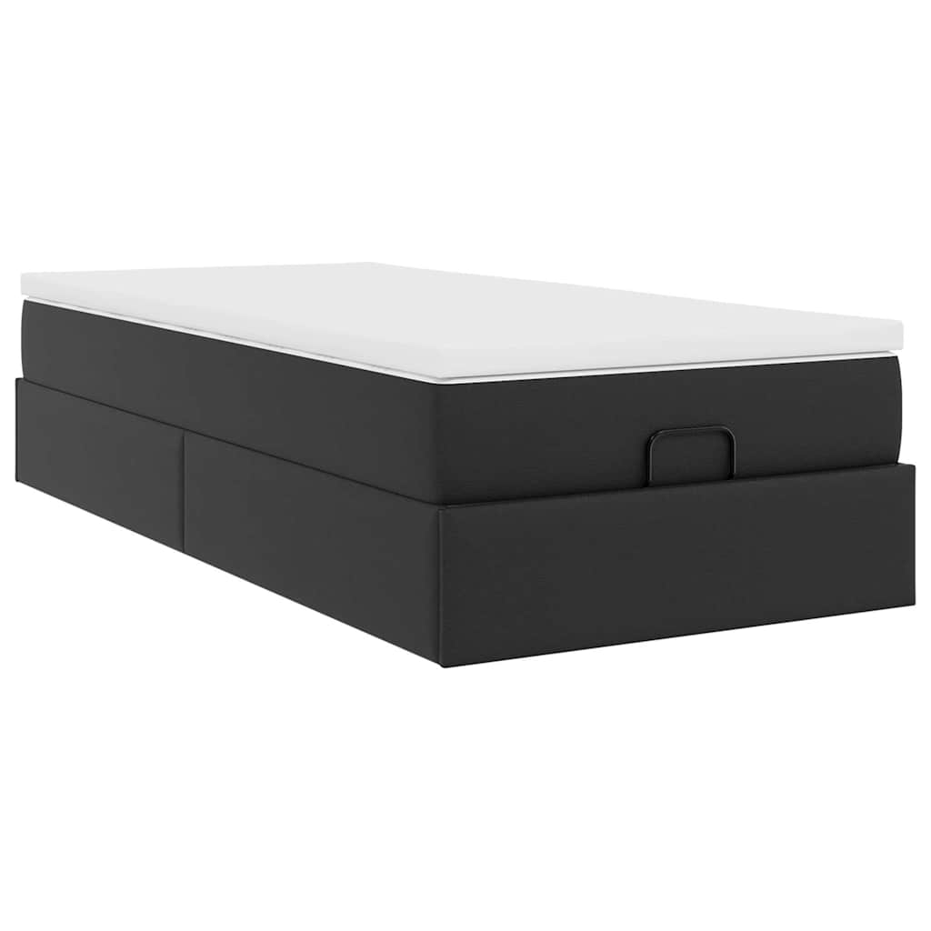 Struttura Letto Pouf con Materasso Nero 80x200 cm Similpelle