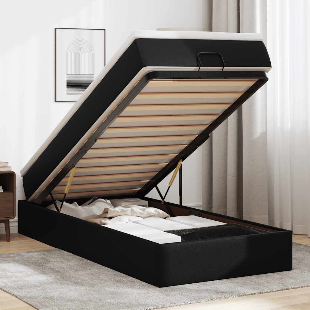 Struttura Letto Pouf con Materasso Nero 80x200 cm Similpelle | homemem39