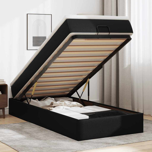 Struttura Letto Pouf con Materasso Nero 80x200 cm Similpelle | homemem39