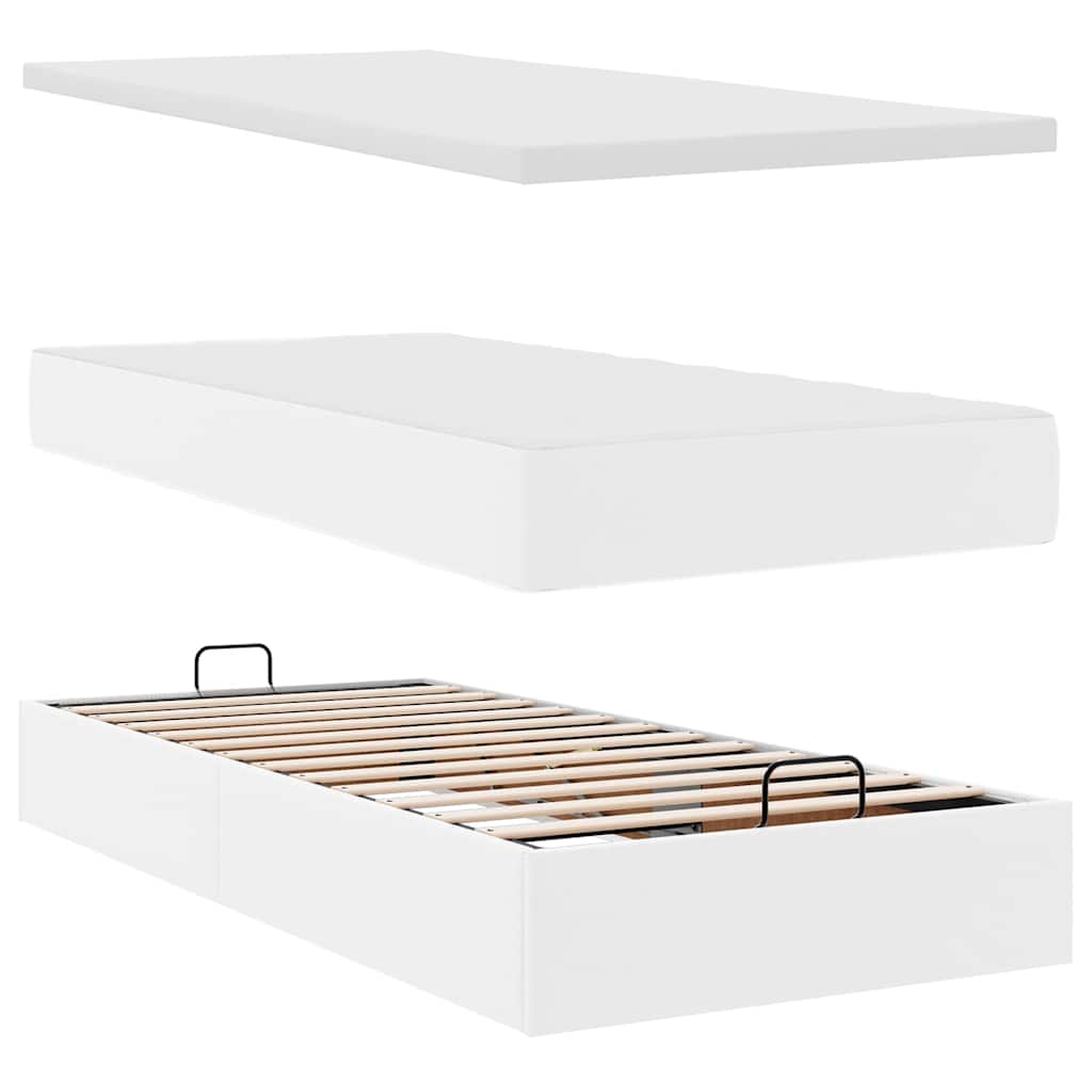 Struttura Letto Pouf con Materasso Bianco 80x200 cm Similpelle
