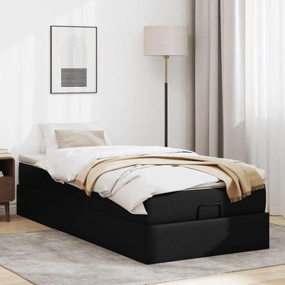 Struttura Letto Pouf con Materasso Nero 90x190 cm Similpelle