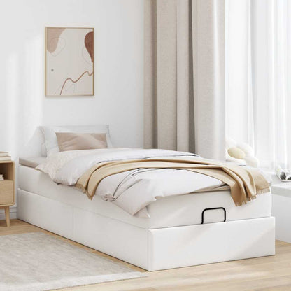 Struttura Letto Pouf con Materasso Bianco 90x190 cm Similpelle
