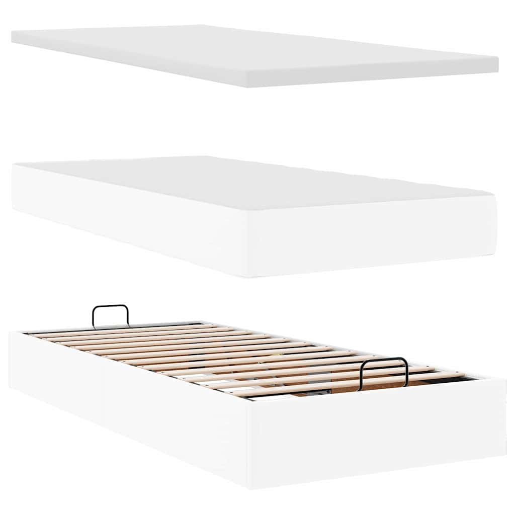 Struttura Letto Pouf con Materasso Bianco 90x190 cm Similpelle
