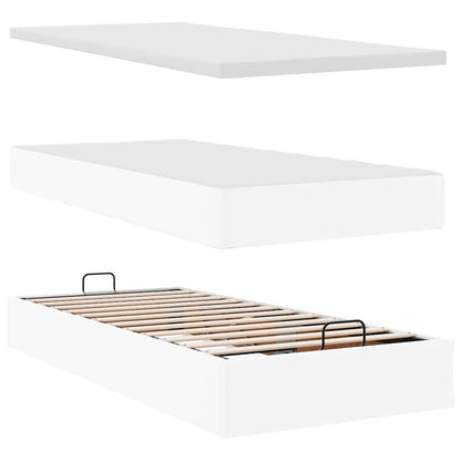 Struttura Letto Pouf con Materasso Bianco 90x190 cm Similpelle