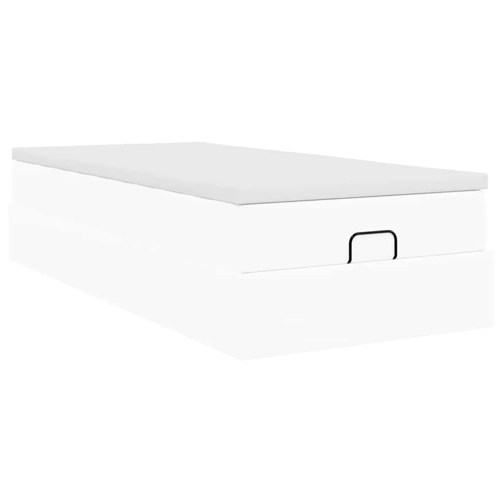 Struttura Letto Pouf con Materasso Bianco 90x190 cm Similpelle
