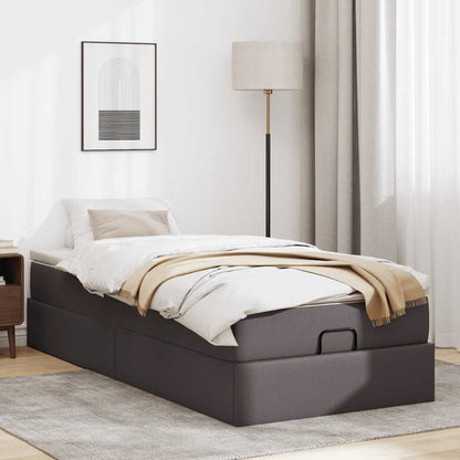 Struttura Letto Pouf con Materasso Grigio 90x190 cm Similpelle