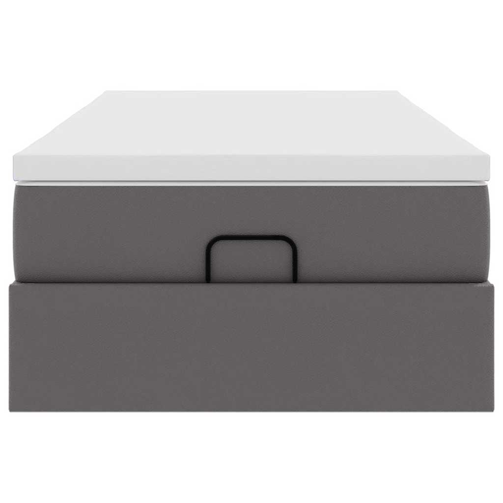 Struttura Letto Pouf con Materasso Grigio 90x190 cm Similpelle