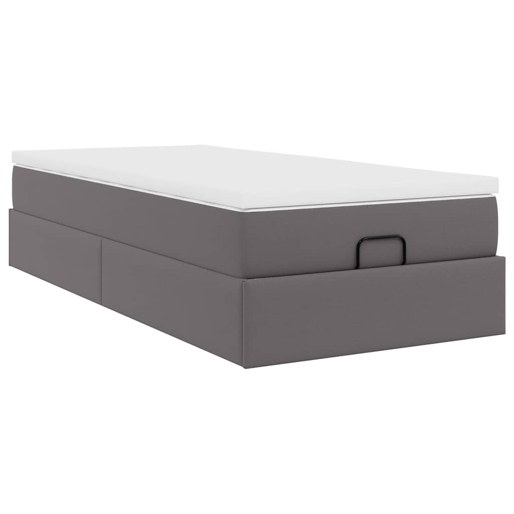 Struttura Letto Pouf con Materasso Grigio 90x190 cm Similpelle