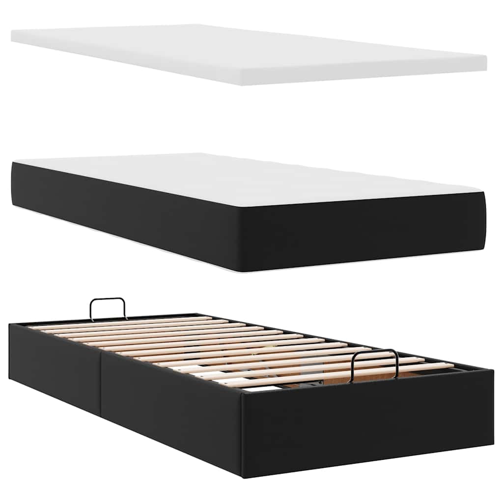 Struttura Letto Pouf con Materasso Nero 90x200 cm Similpelle