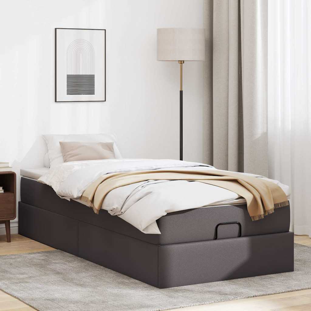Struttura Letto Pouf con Materasso Grigio 90x200 cm Similpelle | homemem39