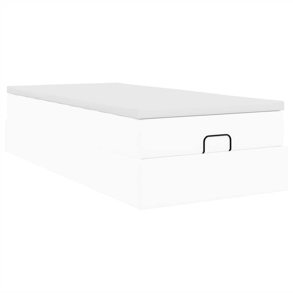 Struttura Letto Pouf con Materasso Bianco 100x200 cm Similpelle