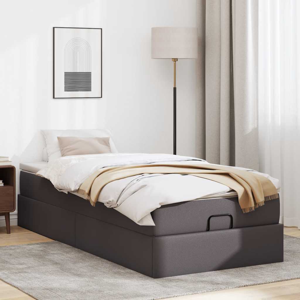 Struttura Letto Pouf con Materasso Grigio 100x200 cm Similpelle | homemem39