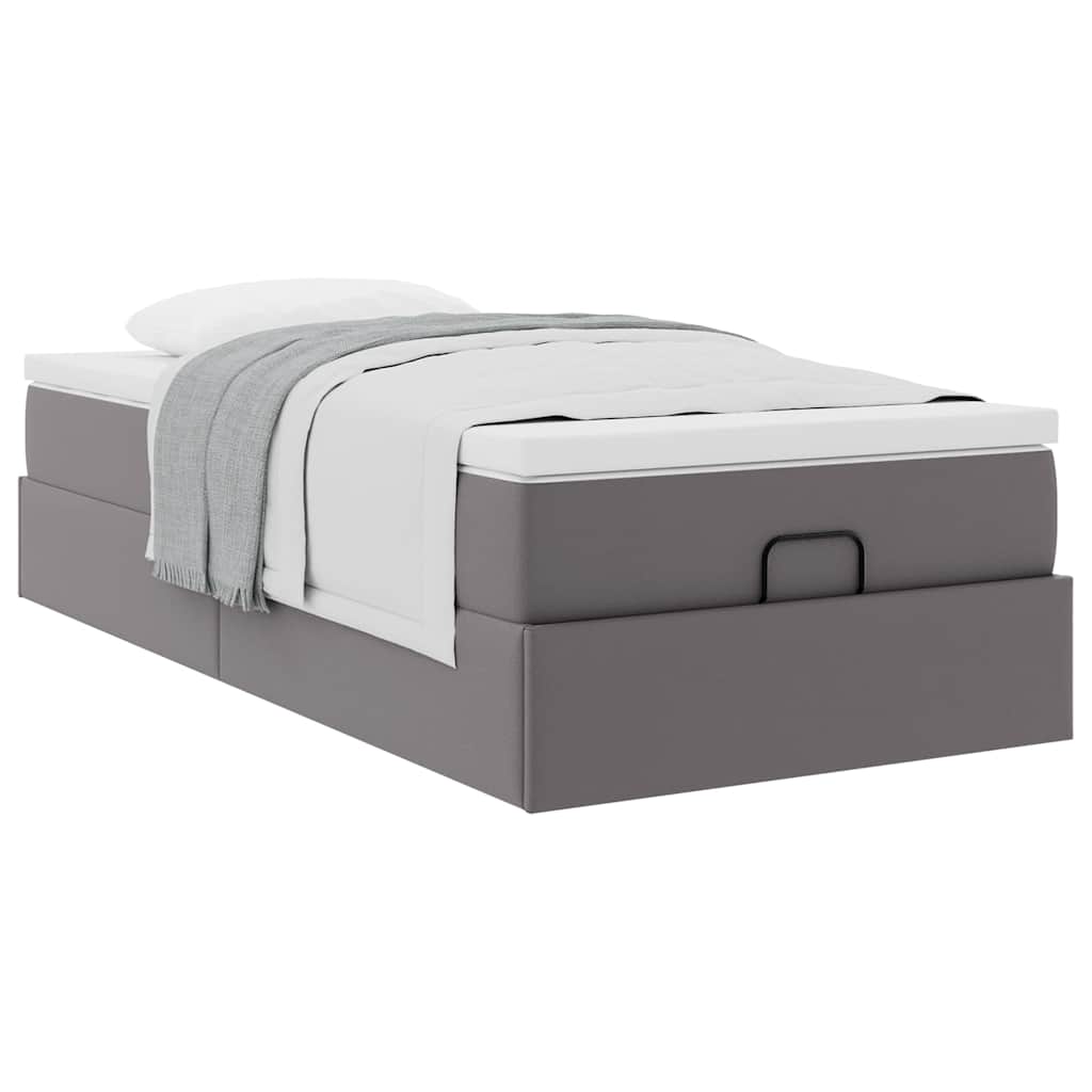 Struttura Letto Pouf con Materasso Grigio 100x200 cm Similpelle | homemem39