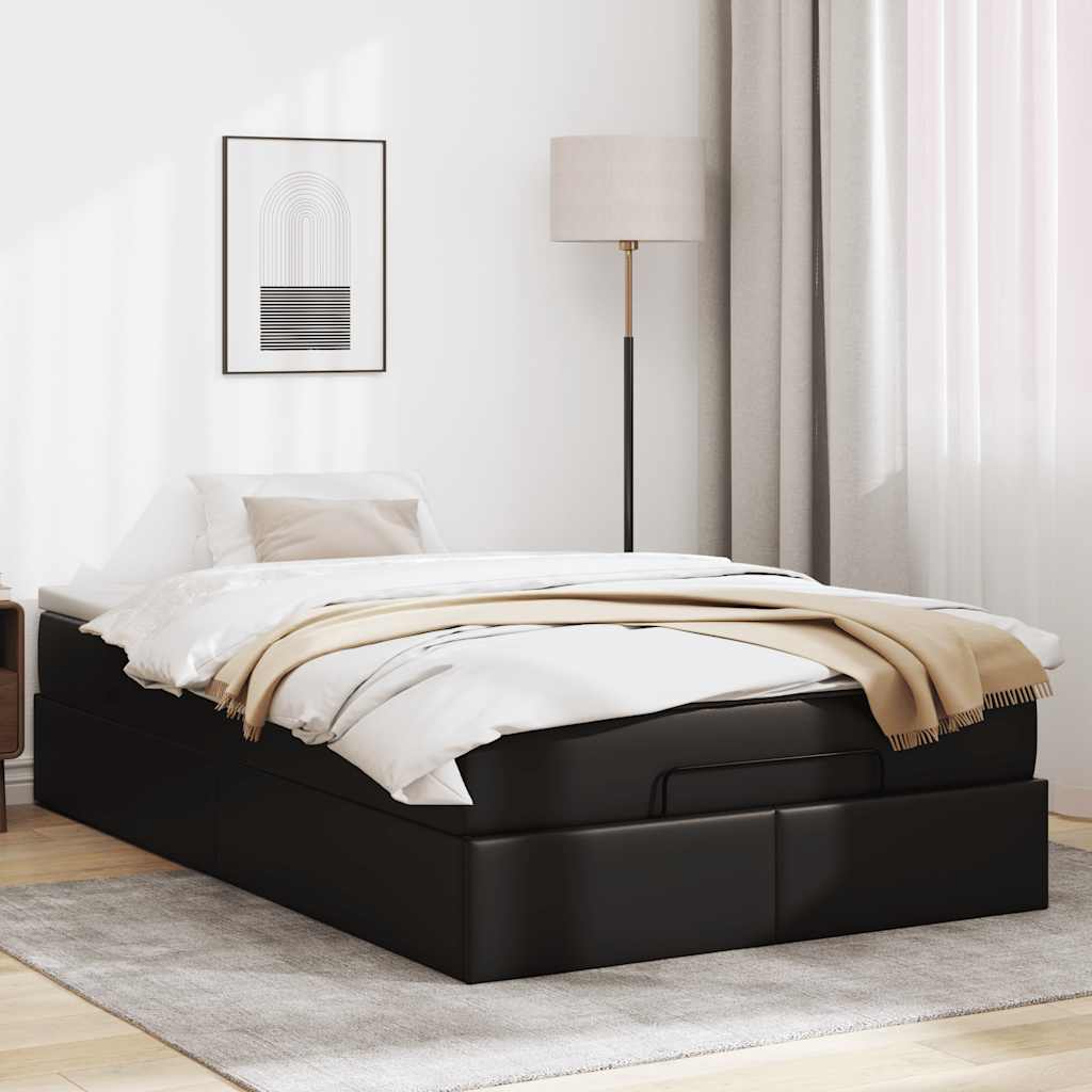 Struttura Letto Pouf con Materasso Nero 120x190 cm Similpelle