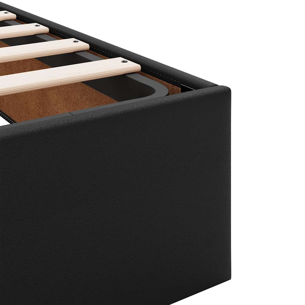 Struttura Letto Pouf con Materasso Nero 120x190 cm Similpelle