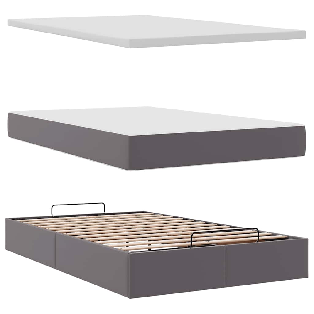 Struttura Letto Pouf con Materasso Grigio 120x200 cm Similpelle | homemem39