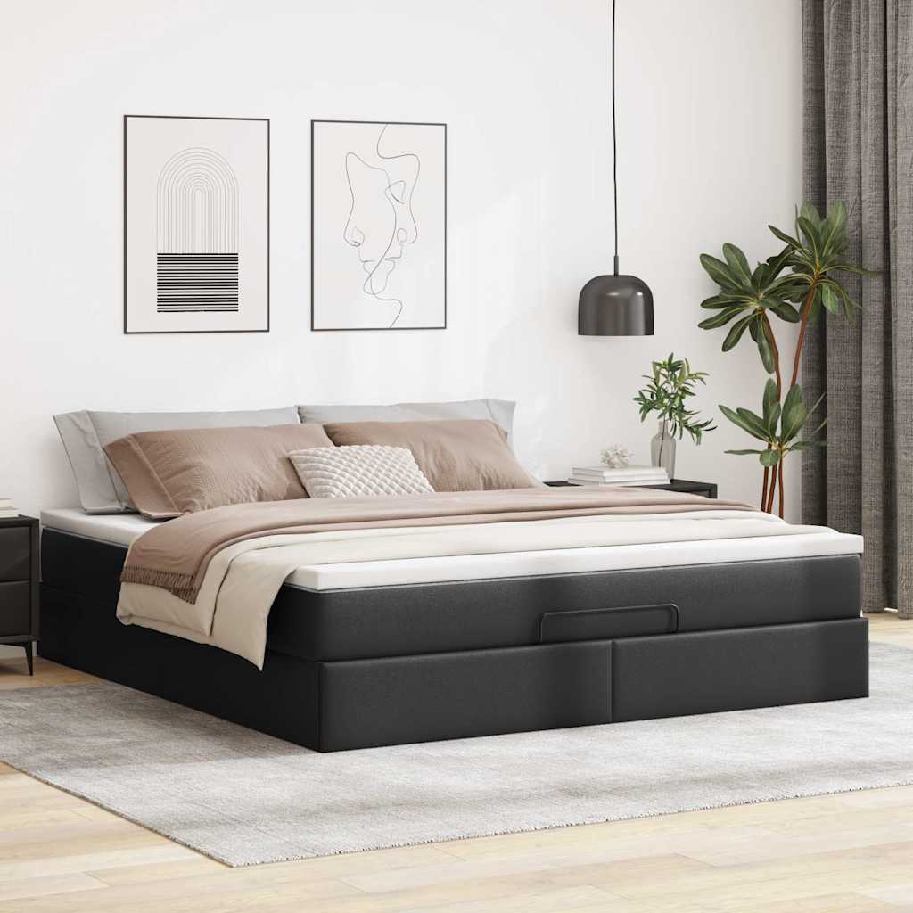 Struttura Letto Pouf con Materasso Nero 160x200 cm Similpelle | homemem39