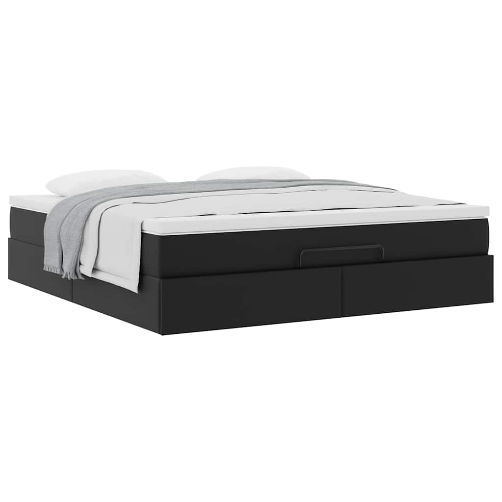 Struttura Letto Pouf con Materasso Nero 160x200 cm Similpelle | homemem39